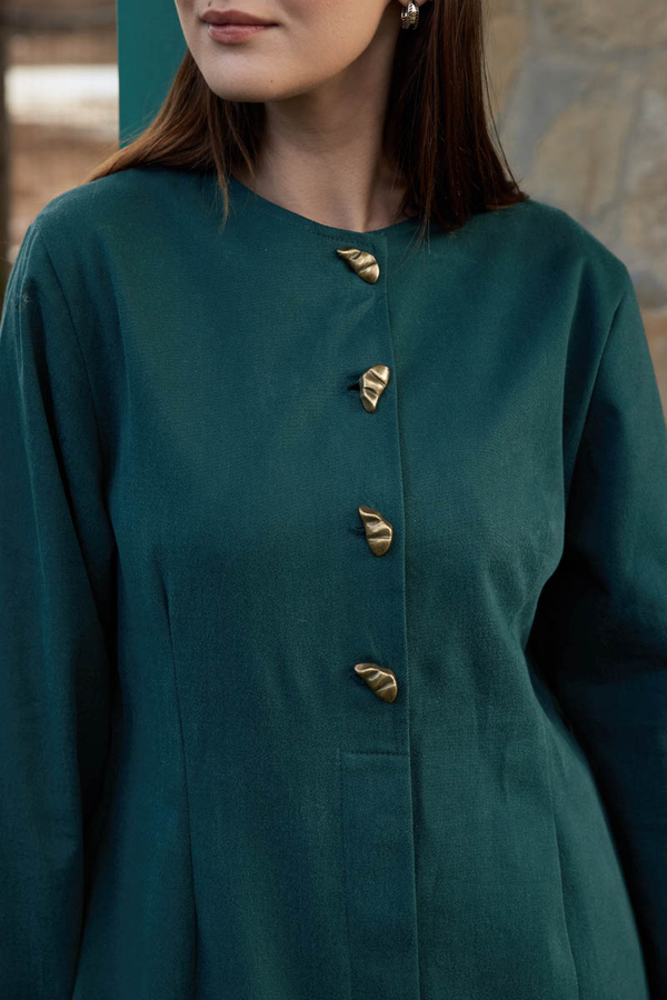 Antique Button Gabardine Dress Petrol - 4