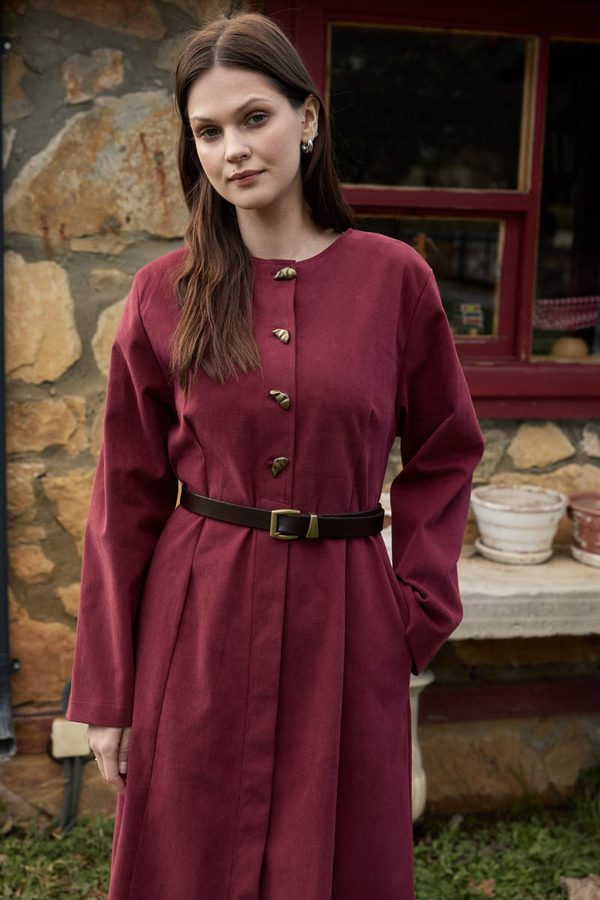 Antique Buttoned Gabardine Dress Burgundy - 2