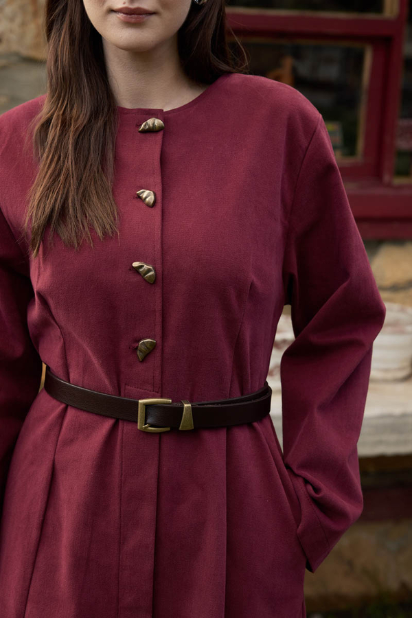 Antique Buttoned Gabardine Dress Burgundy - 3