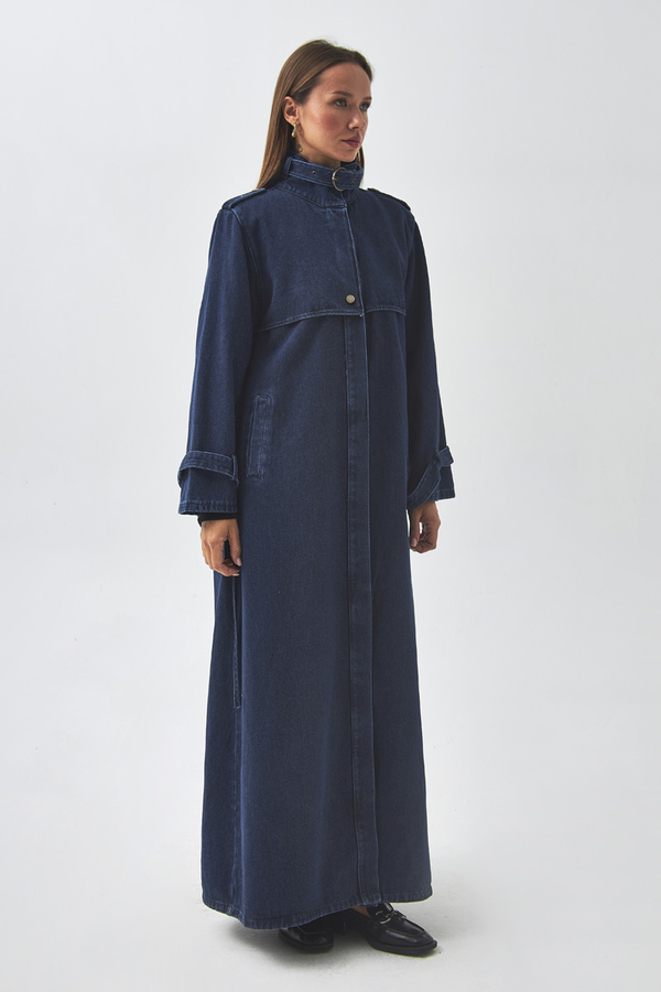 Apolet Detaylı Denim Trençkot Açık Mavi - 5