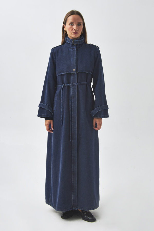 Apolet Detaylı Denim Trençkot Açık Mavi - 6