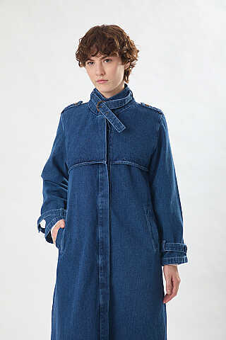 Apolet Detaylı Denim Trençkot Açık Mavi - 2