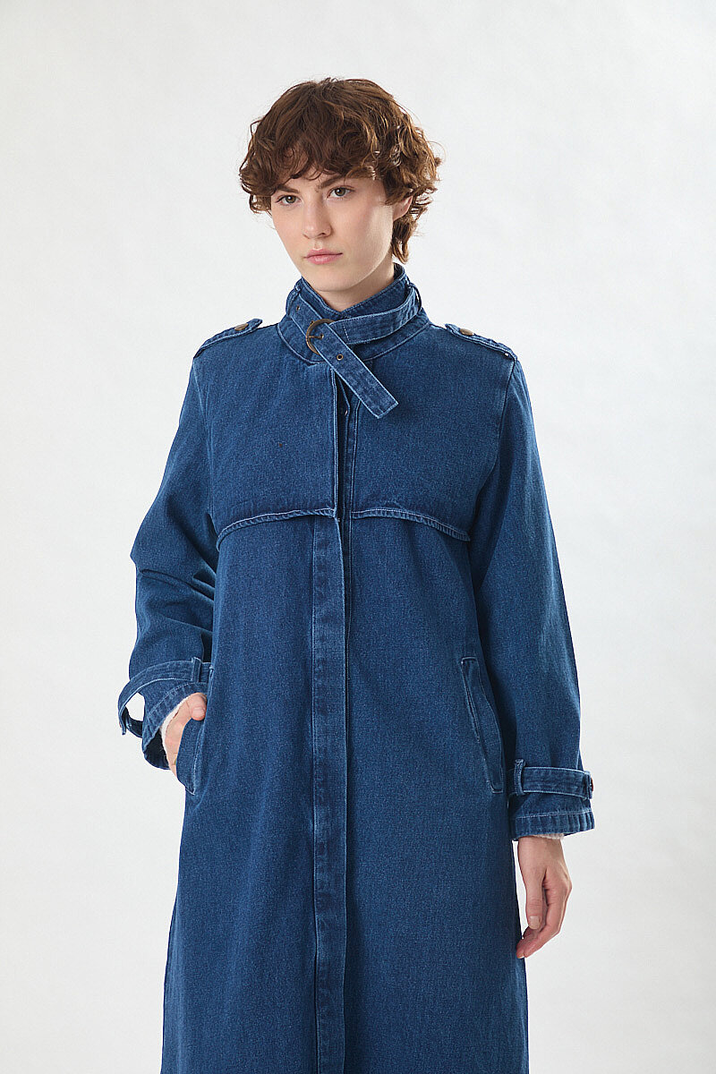 Apolet Detaylı Denim Trençkot Açık Mavi - 2