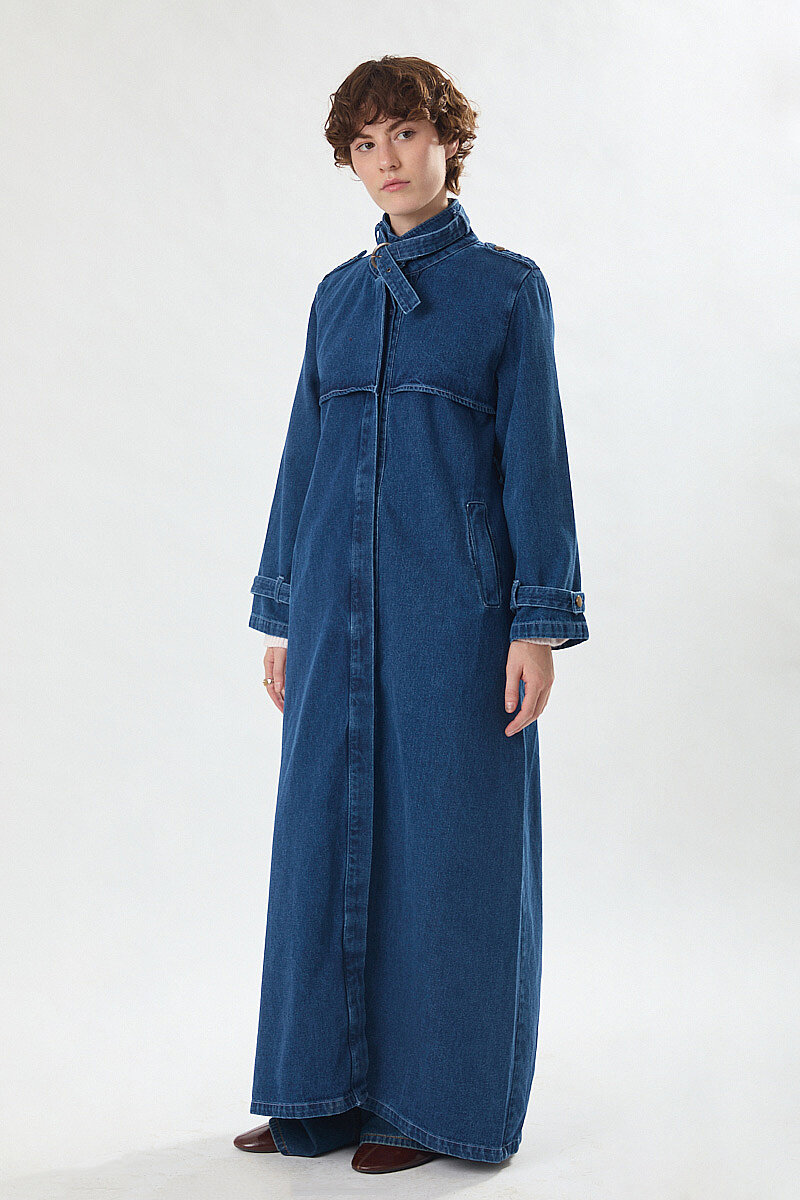Apolet Detaylı Denim Trençkot Açık Mavi - 5