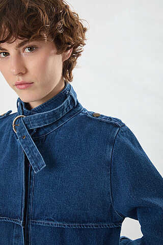 Apolet Detaylı Denim Trençkot Açık Mavi - 3