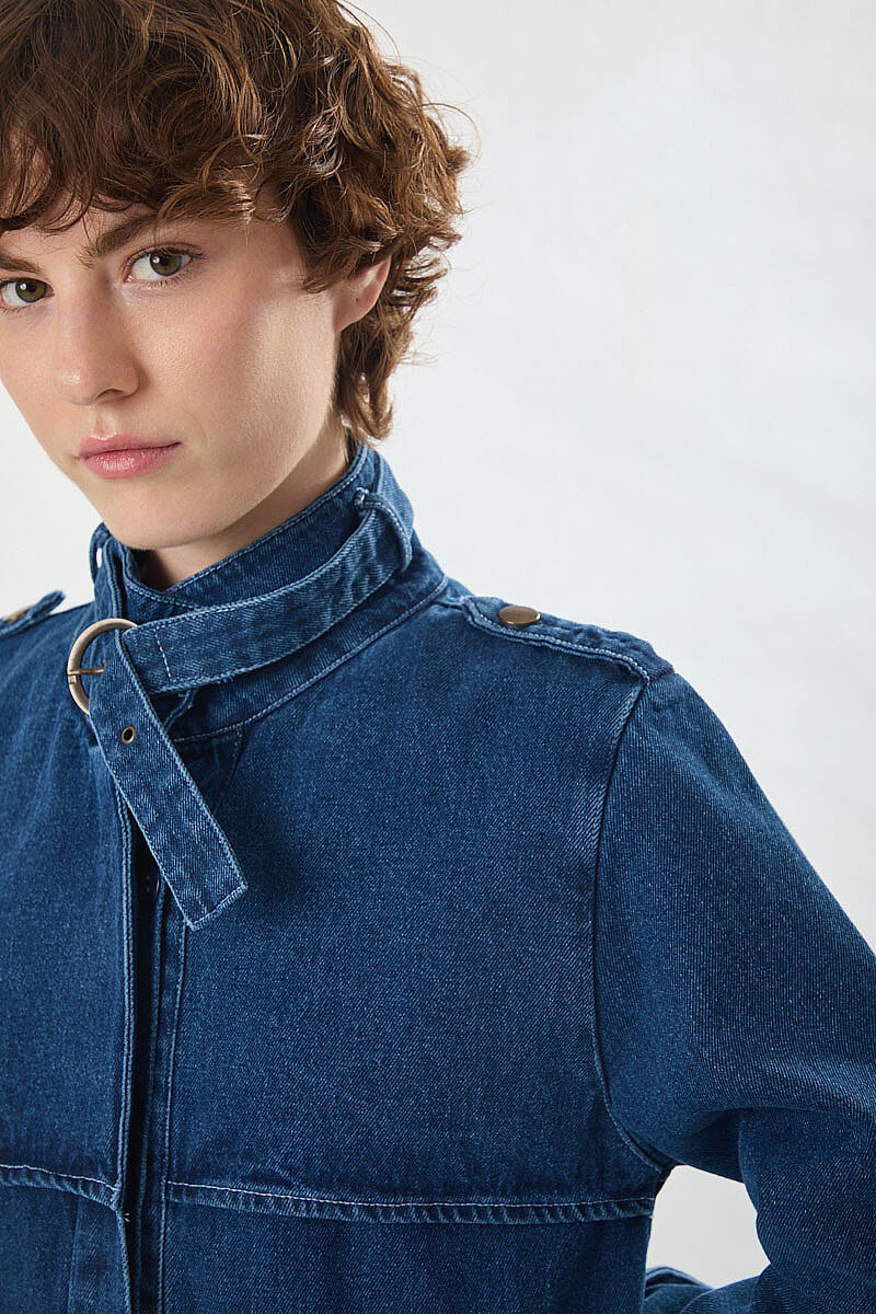 Apolet Detaylı Denim Trençkot Açık Mavi - 3
