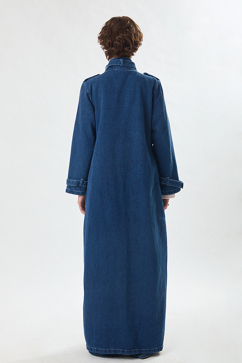 Apolet Detaylı Denim Trençkot Açık Mavi - 6