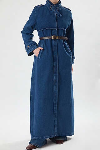 Apolet Detaylı Denim Trençkot Açık Mavi - 4