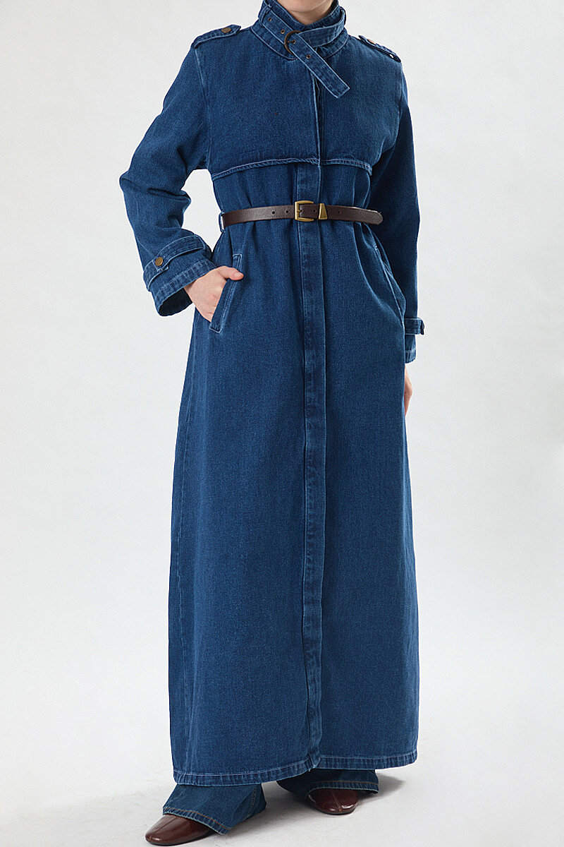 Apolet Detaylı Denim Trençkot Açık Mavi - 4