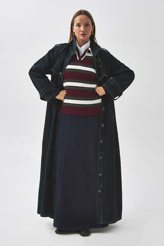 Apolet Detaylı Denim Trençkot Koyu Mavi - 2