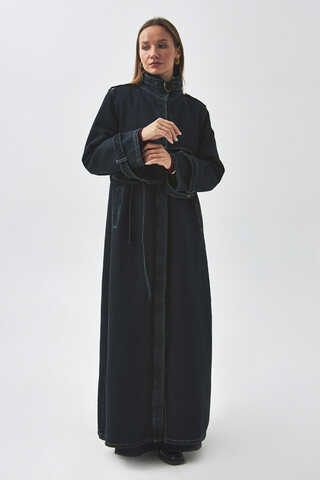 Apolet Detaylı Denim Trençkot Koyu Mavi - 6