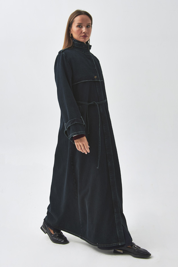 Apolet Detaylı Denim Trençkot Koyu Mavi - 7
