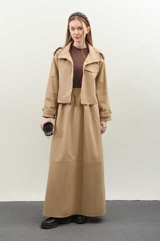 Apolet Detaylı Etek Takım Camel - 2