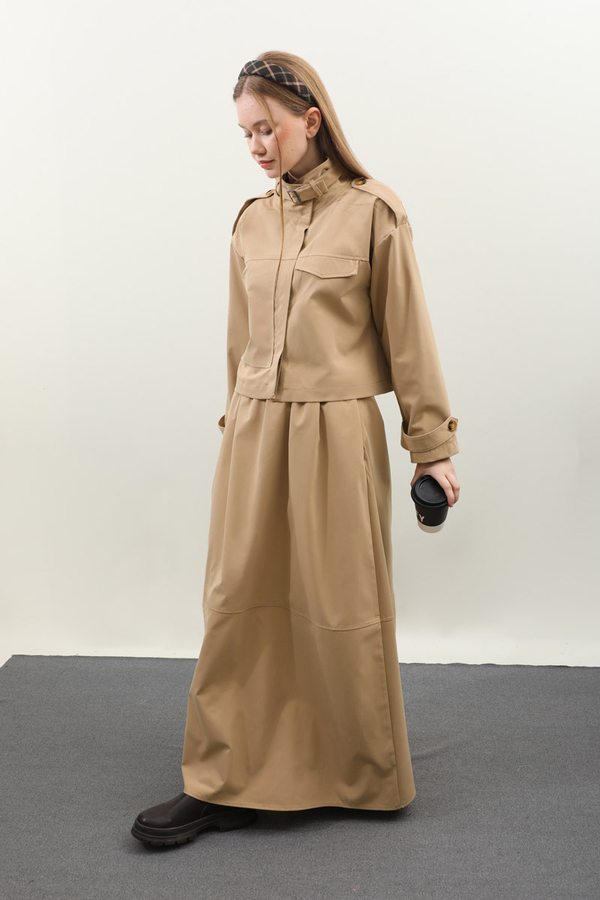 Apolet Detaylı Etek Takım Camel - 5