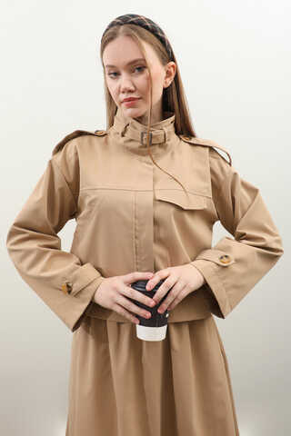 Apolet Detaylı Etek Takım Camel - 1