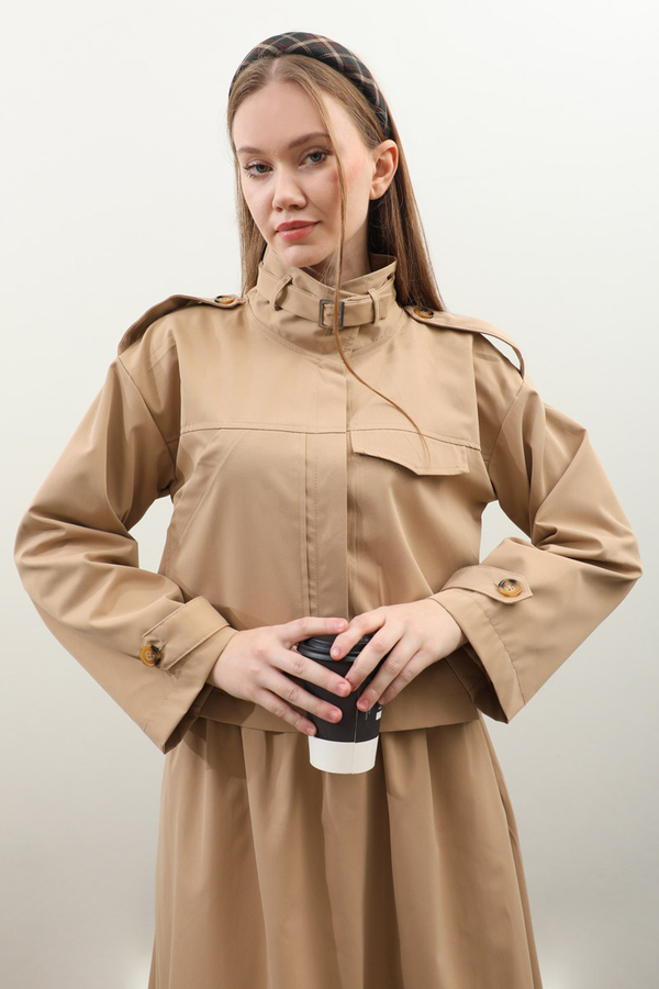 Apolet Detaylı Etek Takım Camel 