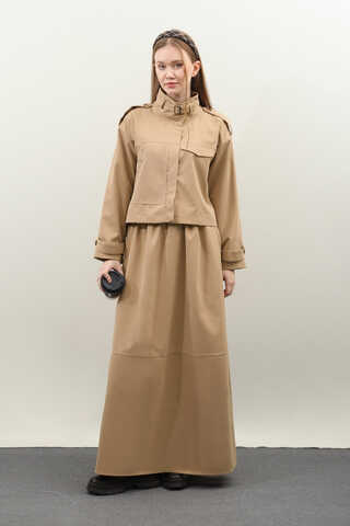 Apolet Detaylı Etek Takım Camel - 4