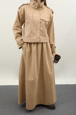 Apolet Detaylı Etek Takım Camel - 6