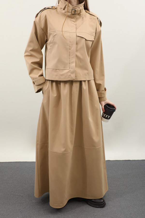 Apolet Detaylı Etek Takım Camel - 6