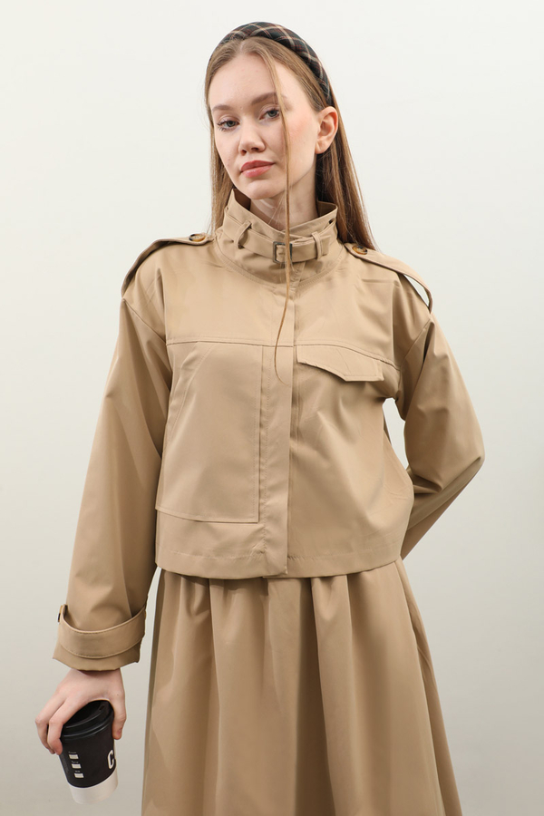 Apolet Detaylı Etek Takım Camel - 8