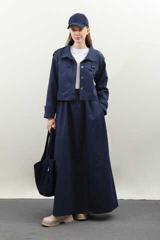 Apolet Detaylı Etek Takım Lacivert - 1