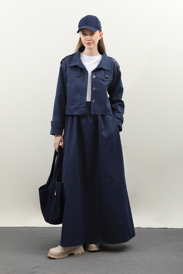 Apolet Detaylı Etek Takım Lacivert - 1