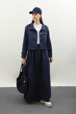 Apolet Detaylı Etek Takım Lacivert - 2