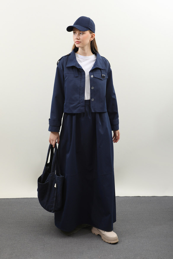 Apolet Detaylı Etek Takım Lacivert - 2