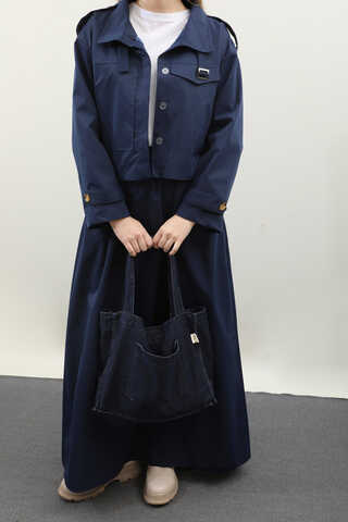 Apolet Detaylı Etek Takım Lacivert - 3