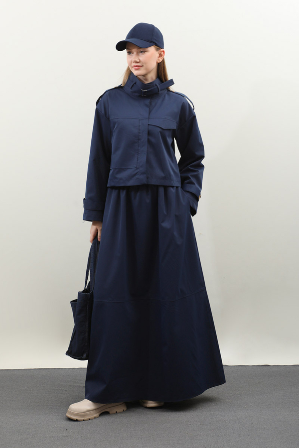 Apolet Detaylı Etek Takım Lacivert - 4