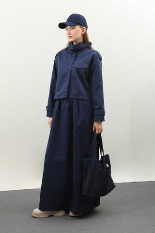 Apolet Detaylı Etek Takım Lacivert - 5