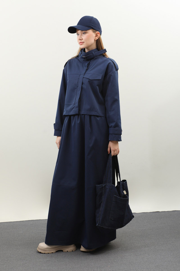 Apolet Detaylı Etek Takım Lacivert - 5