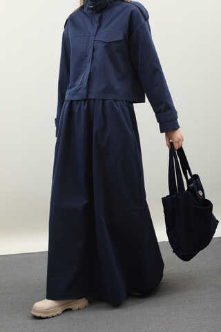 Apolet Detaylı Etek Takım Lacivert - 6