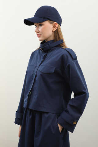 Apolet Detaylı Etek Takım Lacivert - 7