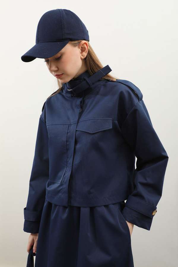 Apolet Detaylı Etek Takım Lacivert - 8