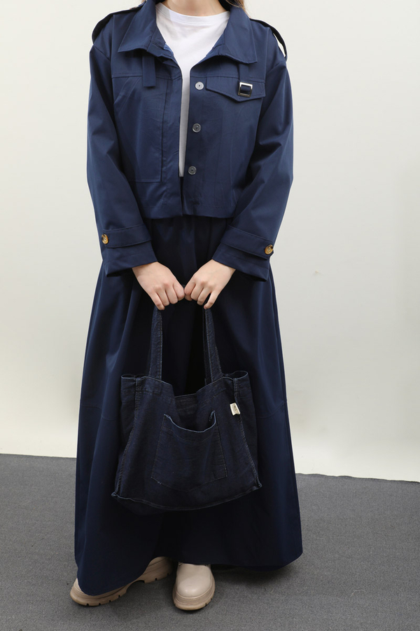 Apolet Detaylı Etek Takım Lacivert - 3