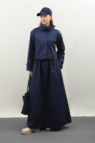 Apolet Detaylı Etek Takım Lacivert - 4