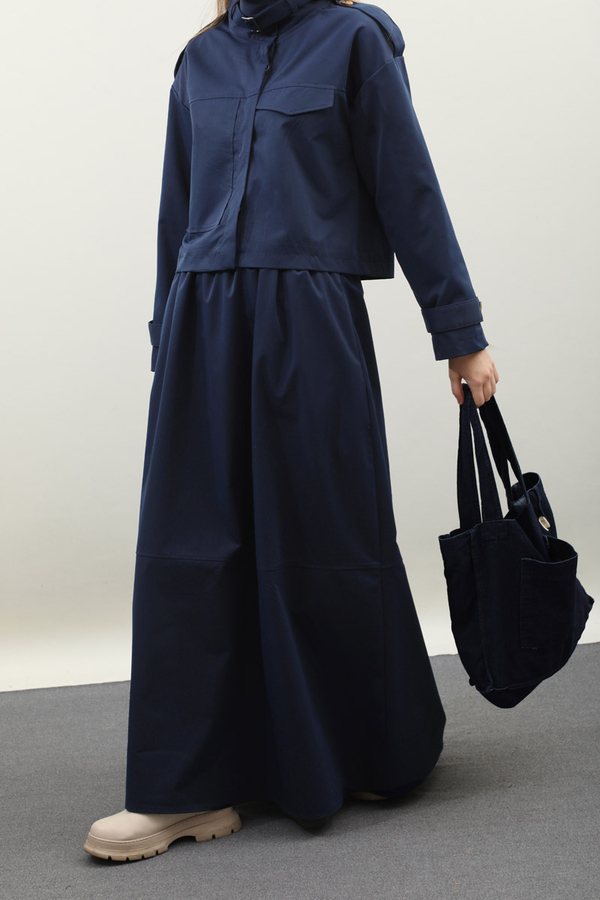 Apolet Detaylı Etek Takım Lacivert - 6