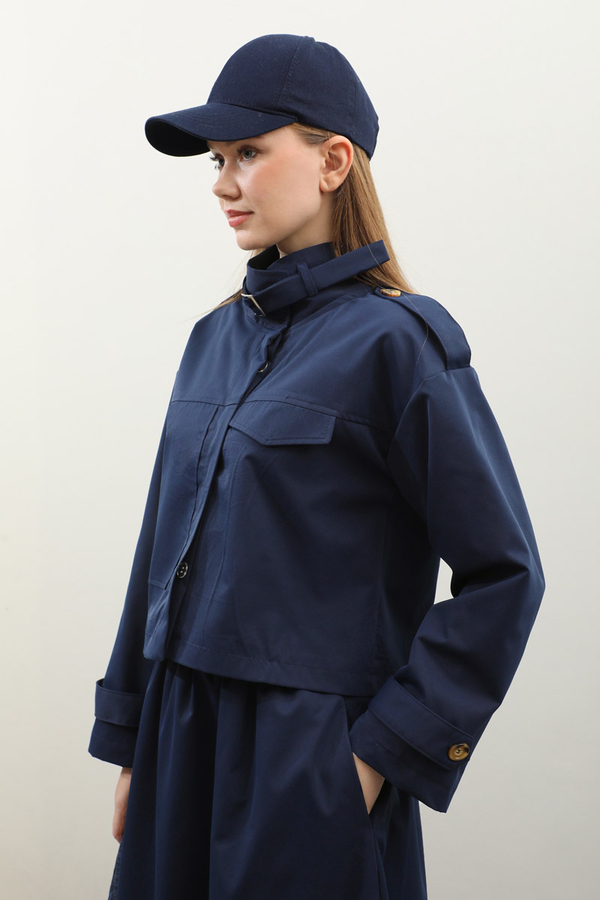 Apolet Detaylı Etek Takım Lacivert - 7