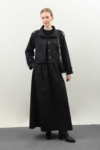 Apolet Detaylı Etek Takım Siyah - 3