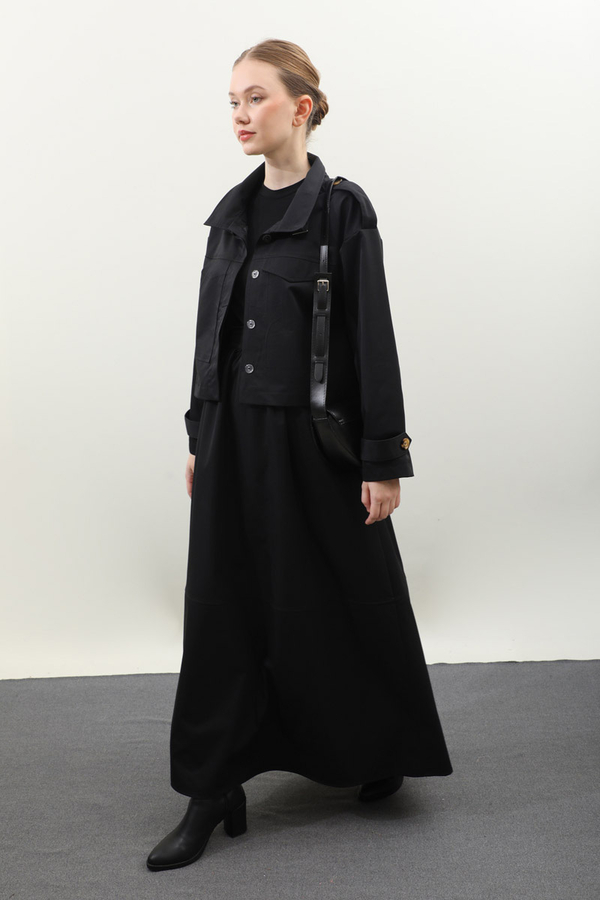 Apolet Detaylı Etek Takım Siyah - 4