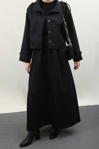 Apolet Detaylı Etek Takım Siyah - 1