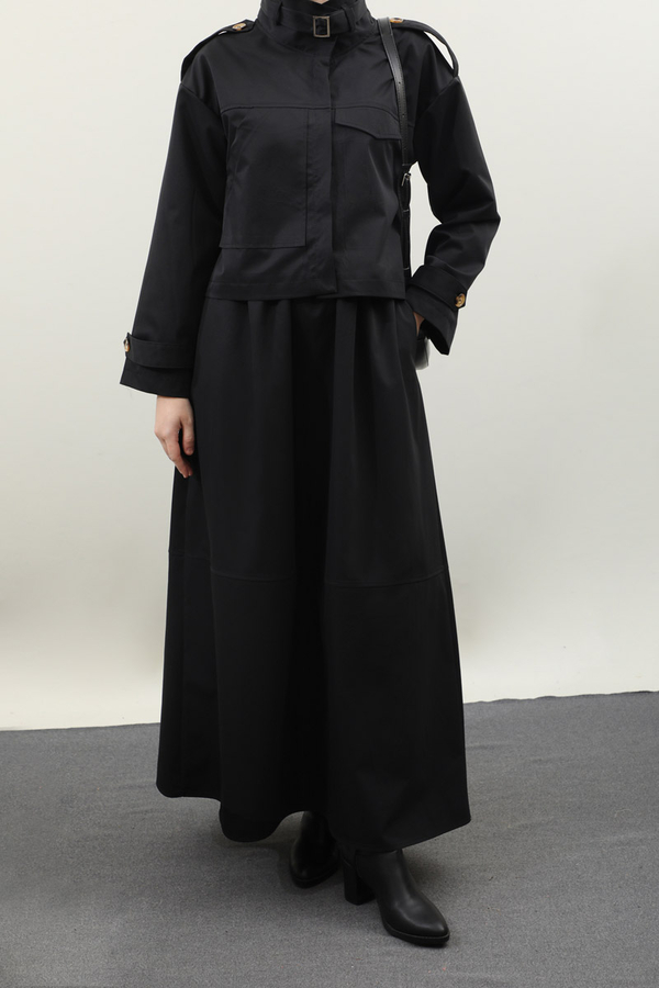 Apolet Detaylı Etek Takım Siyah - 7