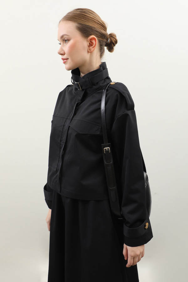 Apolet Detaylı Etek Takım Siyah - 8