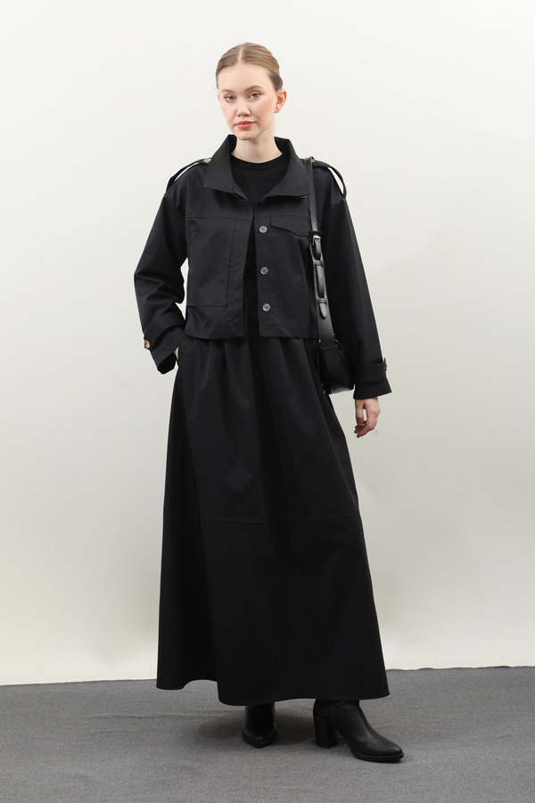 Apolet Detaylı Etek Takım Siyah - 3