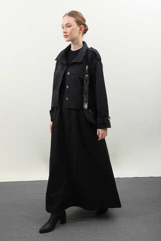 Apolet Detaylı Etek Takım Siyah - 4