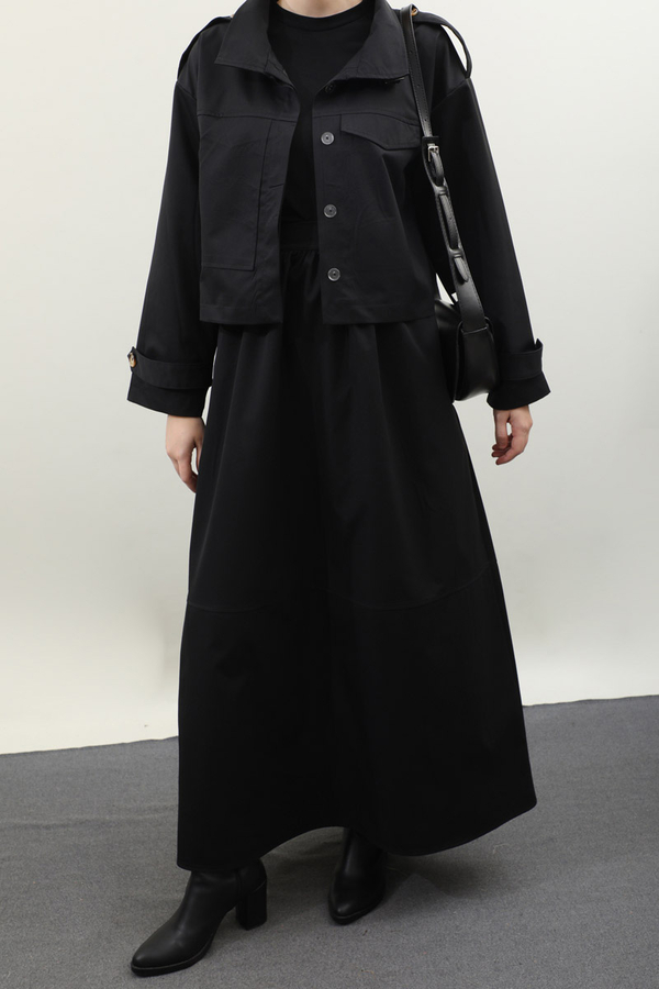 Apolet Detaylı Etek Takım Siyah - 1