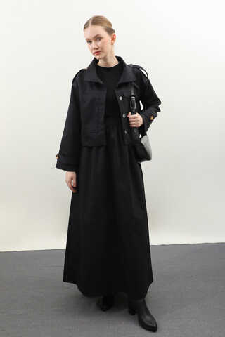 Apolet Detaylı Etek Takım Siyah - 5