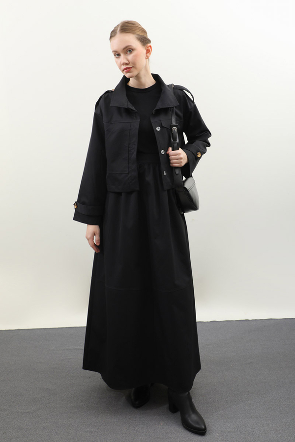 Apolet Detaylı Etek Takım Siyah - 5