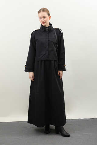 Apolet Detaylı Etek Takım Siyah - 2